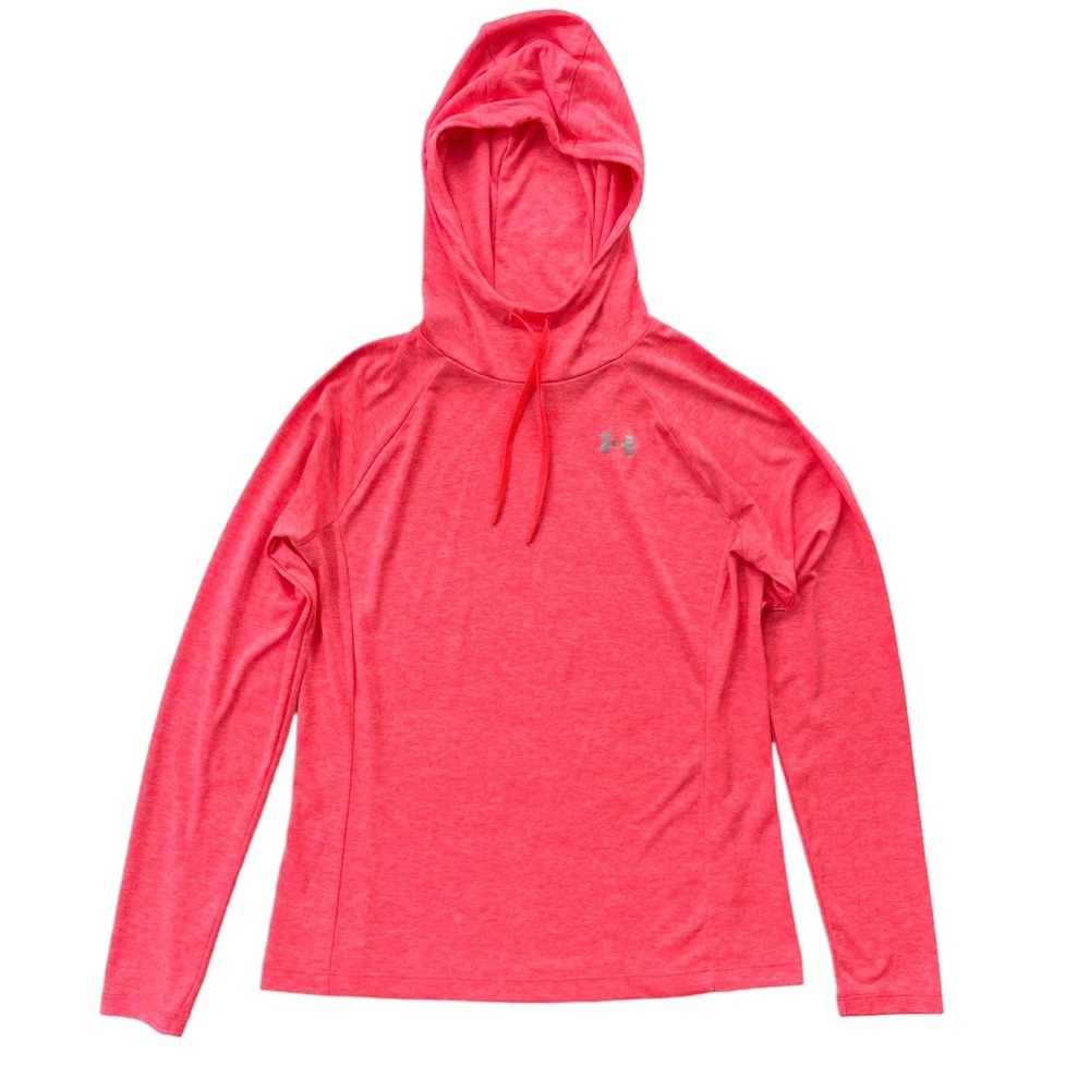Under Armour Heatgear Womens S Neon Coral Loose Fit Tech Twist Drawstring Hoodie